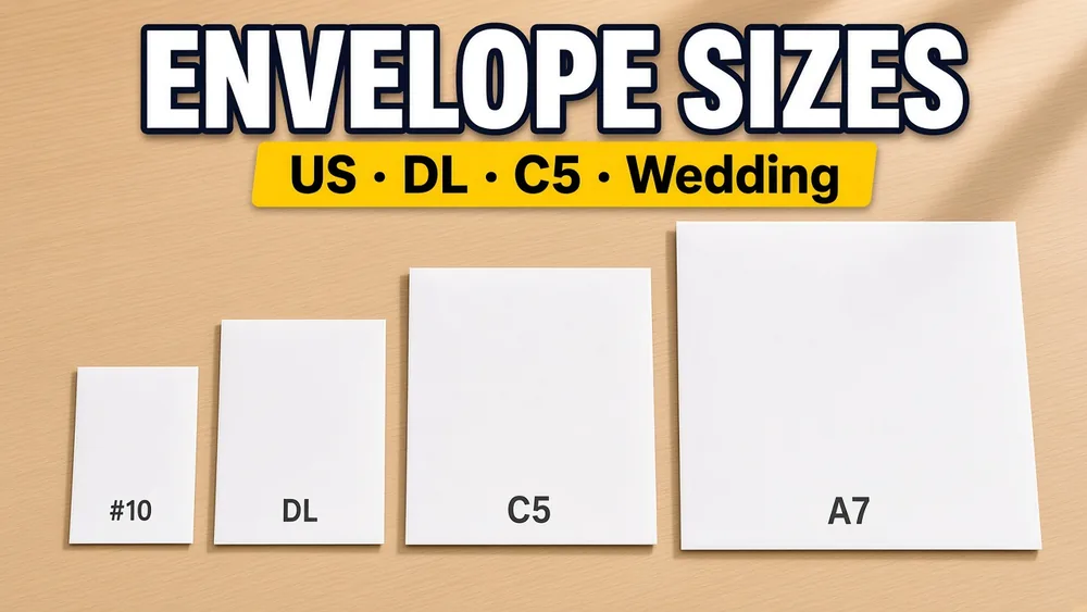 Envelope sizes chart for US, international, and wedding printing
