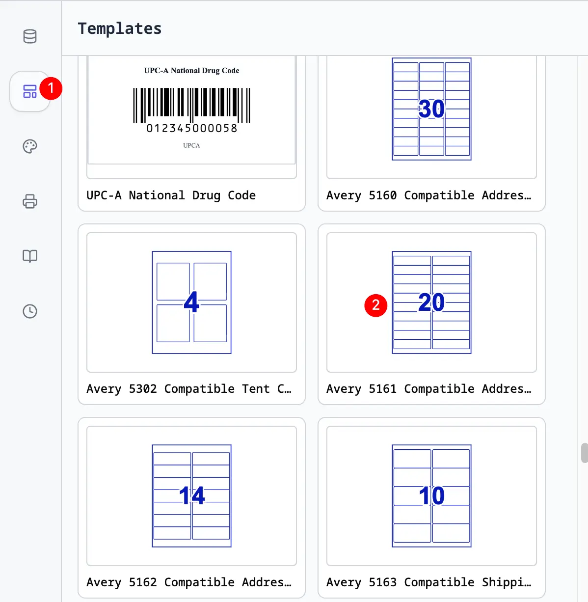 Choosing a label template or sheet layout