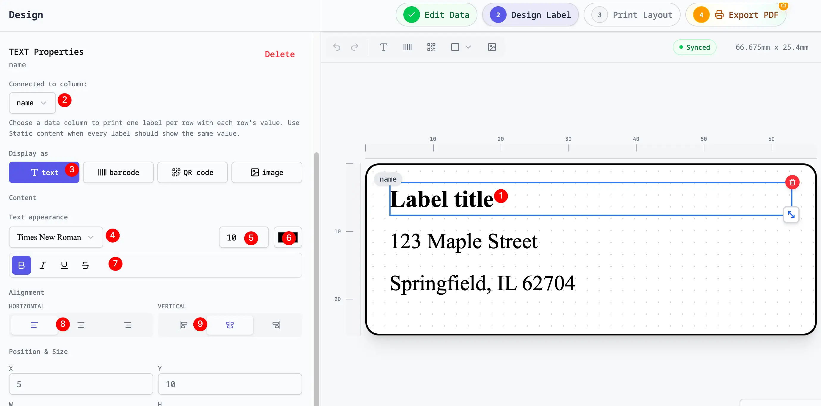 Designing a label with text, images, barcodes, and QR codes