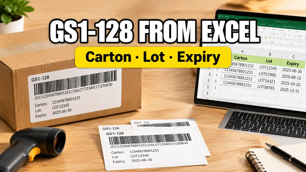 GS1-128 Labels from Excel: How to Batch Generate Carton, Lot, Expiry and Batch Fields
