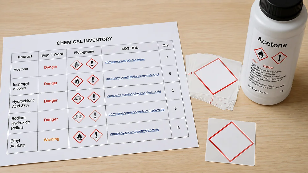Importar planilha química para rótulos GHS